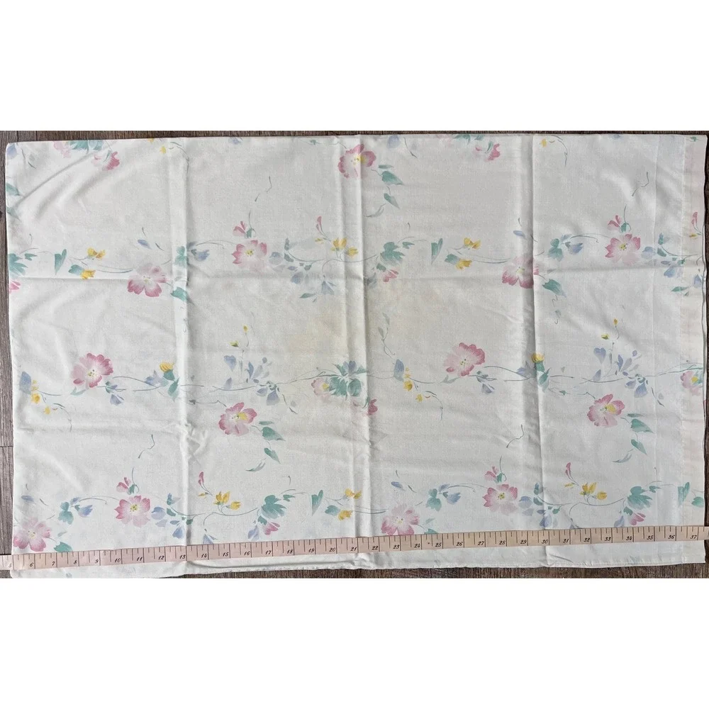 Vintage pastel floral pillowcase cream‎ pink yellow green flowers